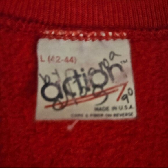 Vintage Red and Denim Western Tribal Beaded Concho Open Front Sweater Size L - Picture 3 of 9